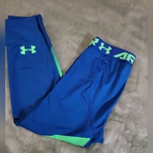 Under Armour Heat Gear Compression Pants Blue and Green Bottoms Boys L